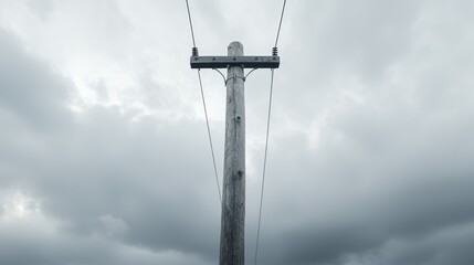 Wooden utility pole against a cloudy sky