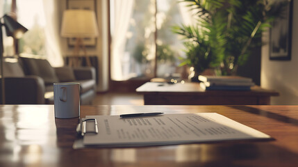 office workspace with contract papers and pen on the table