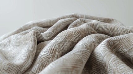 A soft, textured sofa cover with a neutral color and subtle patterns, neatly folded on a white background, capturing its fabric details and quality in high definition.