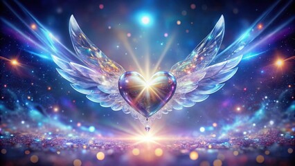 Celestial Heart with Luminescent Wings Soaring Through a Sparkling Cosmic Expanse