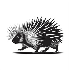 Porcupine Silhouette Vector Illustration,Black and White Porcupine Logo Design