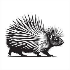 Porcupine Silhouette Vector Illustration,Black and White Porcupine Logo Design