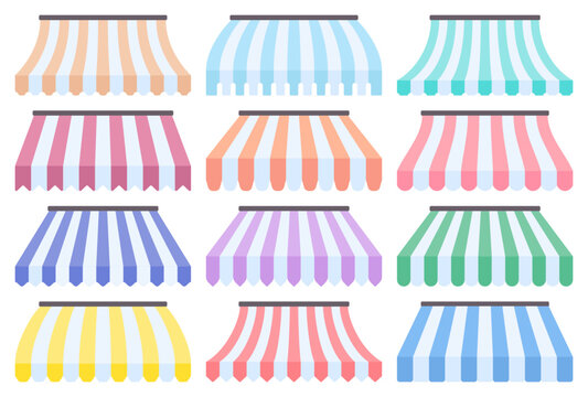 Set of a colorful stripe awning illustration, different shapes of an awning vector illustrations