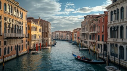 Obraz premium Quiet Venetian canal with classic buildings on both sides. No boats or people are visible.