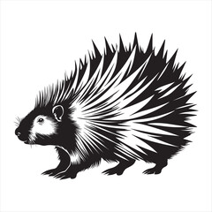 Porcupine Silhouette Vector Illustration,Black and White Porcupine Logo Design