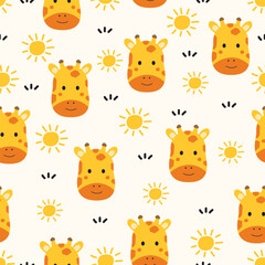 Fototapeta premium Giraffe cartoon seamless pattern illustration