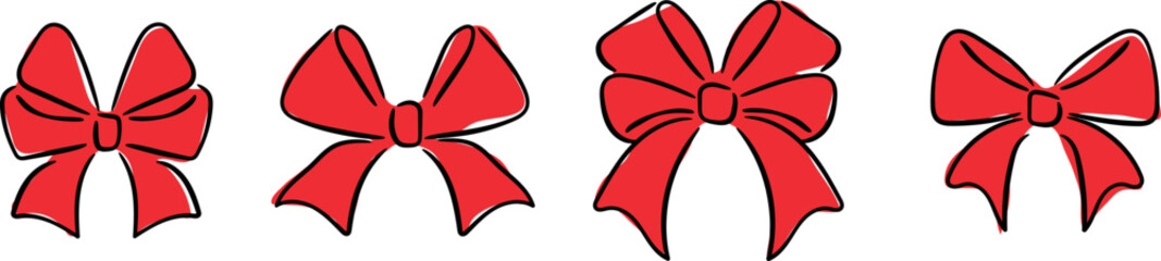 Vivid Red Bow Collection Hand Drawn Style