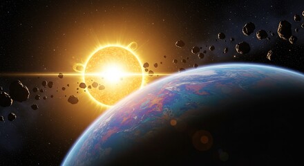 Naklejka premium Celestial Sun on a Foreign World