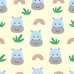 Hippopotamus cartoon seamless pattern illustration