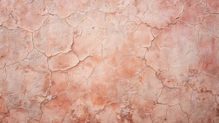 Obraz premium Intricate network of cracks on a weathered, salmon-colored stucco surface, exhibiting a distressed and aged texture ideal for design projects.