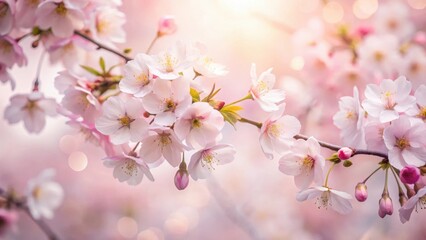 Obraz premium Delicate Pink Blossoms Flourishing in Soft Sunlight, a Serene Springtime Image of Nature's Beauty