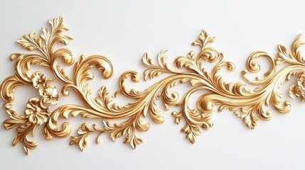 Opulent Golden Baroque Ornament on White Background