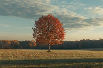 Solitary Tree in Autumn with Golden Leaves