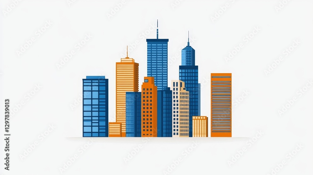 Poster minimalist city skyline illustration representing urban development and modern architecture in a cle