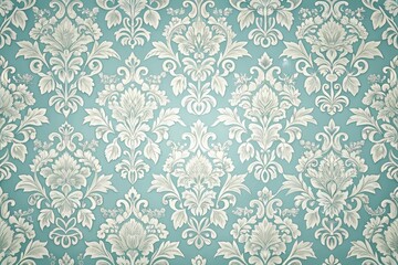 Fototapeta premium Elegant Antique-Style Floral Damask Pattern with Light Teal Background, Ideal for Interior Design Projects and Decorative Applications
