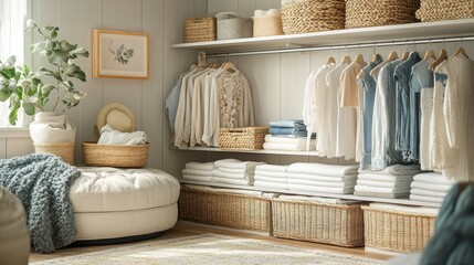 Organized Closet with Baskets and Clothes
