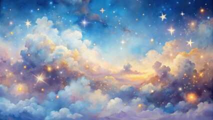 Fototapeta premium Celestial Dreamscape A Serene Evening of Soft Clouds and Sparkling Stars Adorning the Night Sky