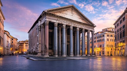 Rome's Pantheon temple is an old building with tall columns. It's known for its historic value and beautiful Italian design.