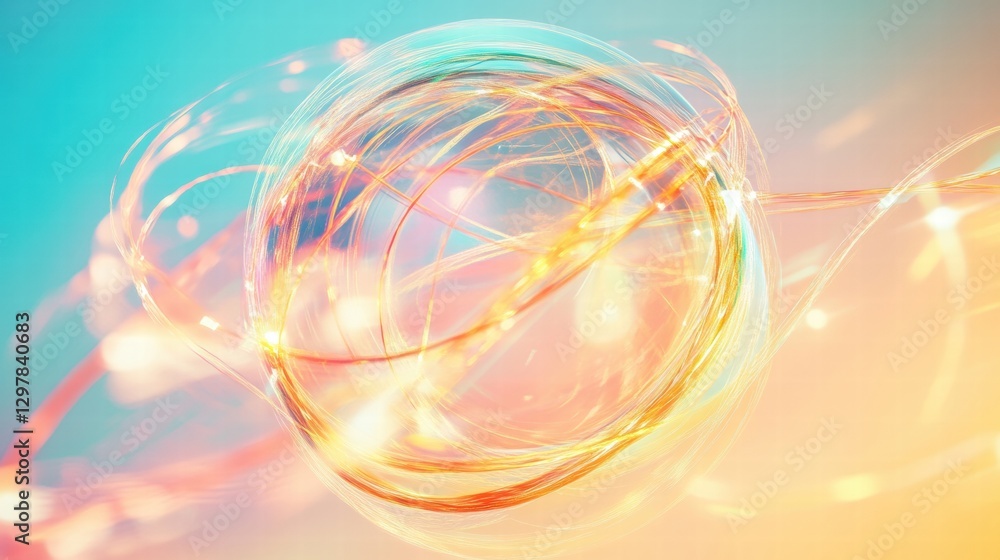 Aufkleber Colorful abstract light trails form a spherical shape in a soft gradient background during a calm evening. Generative AI
