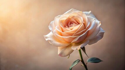A Single Peach Rose Illuminated by Warm Light, a Delicate Bloom in Soft Focus