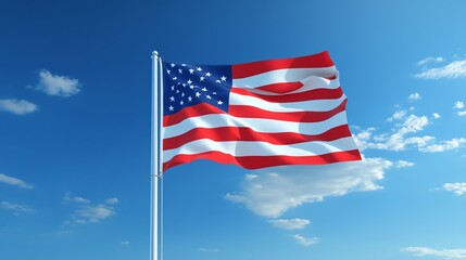 Fototapeta premium Waving American flag against blue sky.