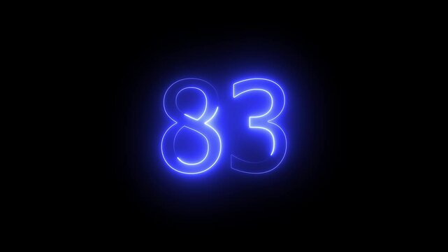Glowing neon animated number 83. one -color looping trendy glowing neon numeric number 83.Neon number 83 with alpha channel.