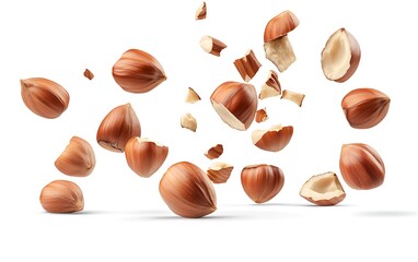 a group of nuts falling