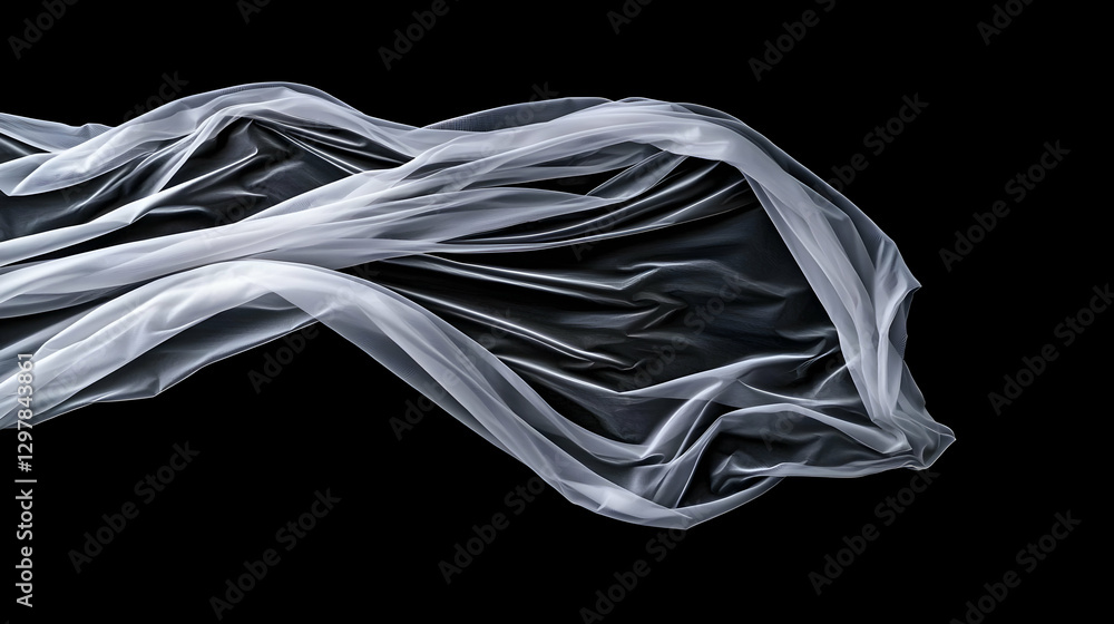 Aufkleber abstract flowing white fabric against black background in a dynamic artistic display