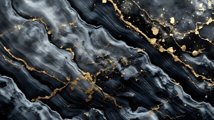 Obraz premium Luxury Black Marble with Gold Veins – Elegant Abstract Texture