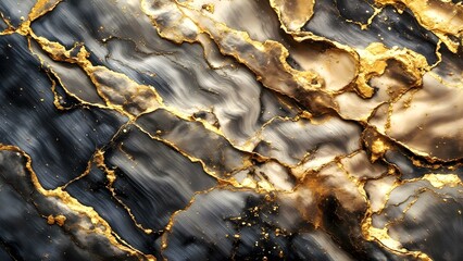 Obraz premium Luxury Black and Gold Marble Texture with Elegant Veins