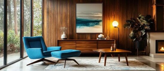 The charm of wood paneling enhances the mid-century aesthetic in this room.