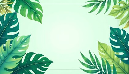 Obraz premium Tropical_Leaves_Frame_Background_Monstera_Palm