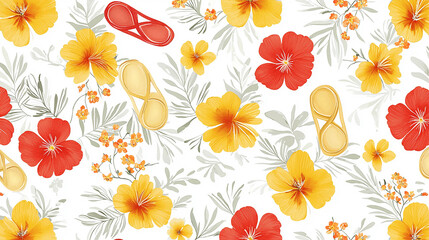 Vibrant Floral Pattern with Red and Yellow Flowers
