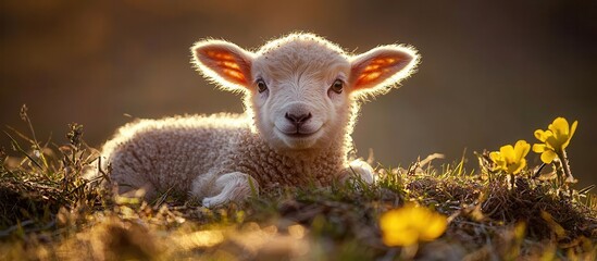 Obraz premium An endearing newborn lamb enjoying its first days in Ireland's lush landscape.