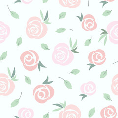 Seamless vintage pattern in shabby chic style. Elegant floral motif, nostalgic roses and bows, delicate pastel colors. Vector