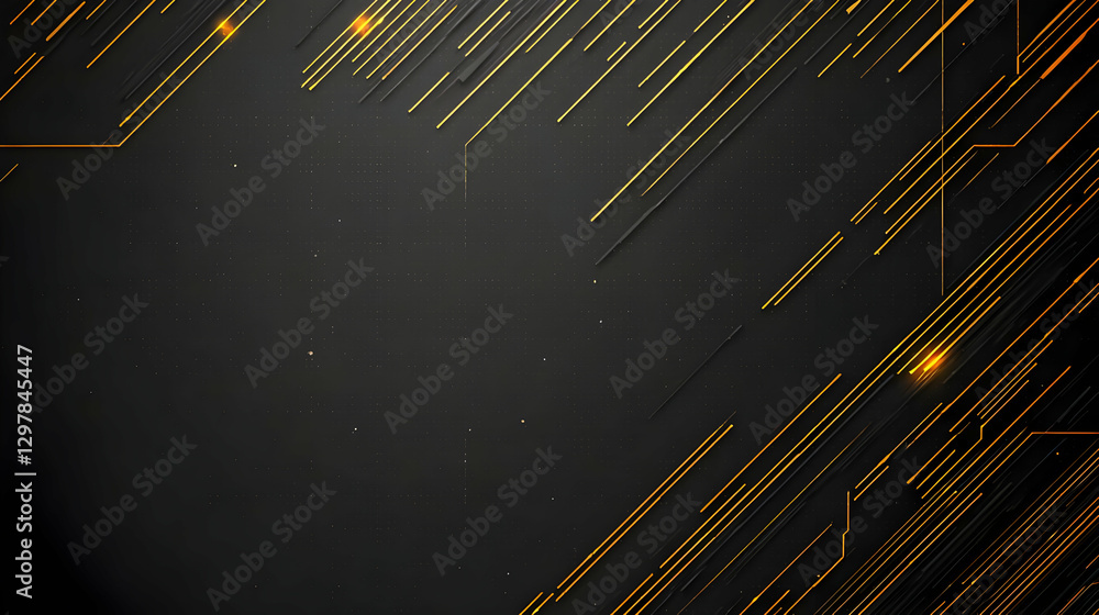 Poster abstract dark background with golden lines and digital spark effects