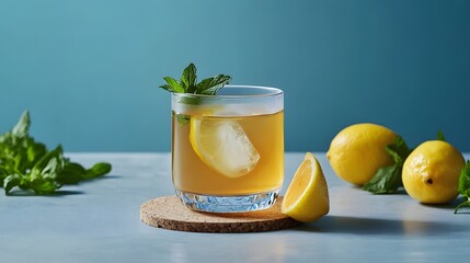 Fototapeta premium refreshing iced tea with lemon and mint