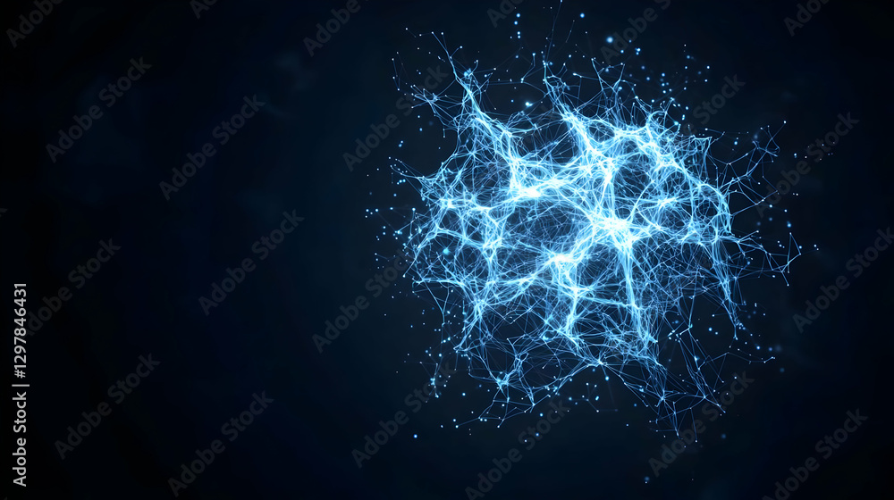 Poster abstract blue energy explosion on dark background representing technology digital data and connectio