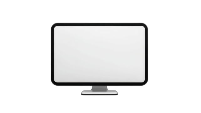 Blank white computer monitor screen mockup on white background, ideal for showcasing your digital designs and web projects
