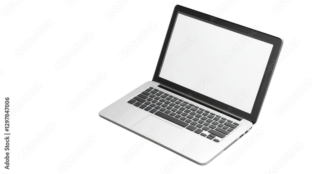 Poster modern laptop computer with blank screen, ideal for presentations, websites, and software applicatio