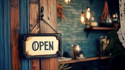 Customers are greeted by an open sign at the restaurant entrance.