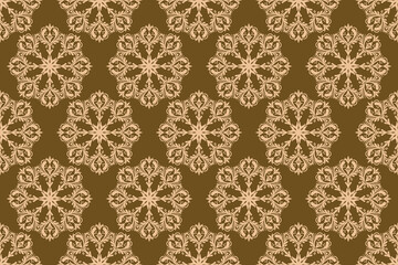 Elegant Ornamental Damask Pattern with Floral Motifs on Brown Background .Vector Illustration for Elegant Textile design for wrapping,dress, silk, scarf, background, textile, carpet.
