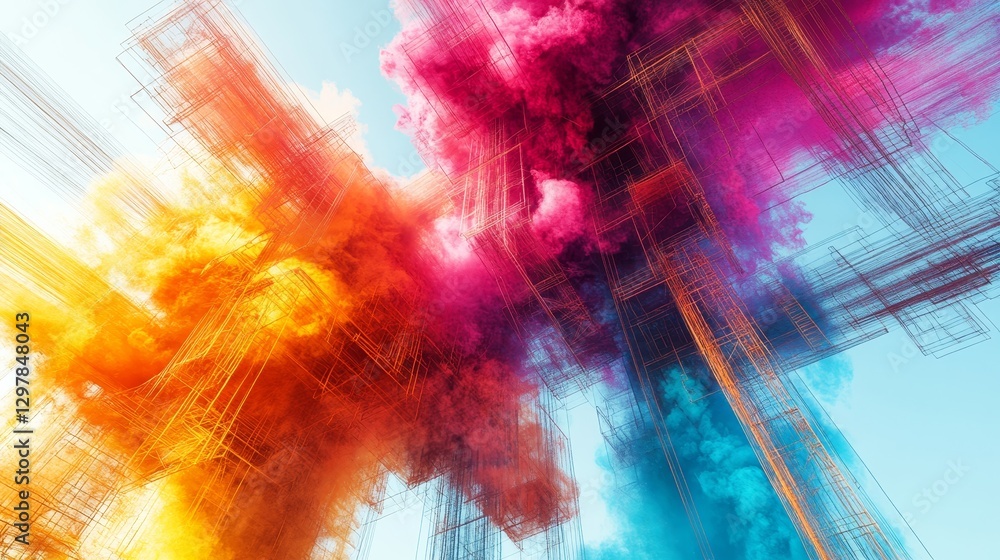 Poster abstract explosion of vibrant colors illuminating artistic background creation with dynamic shapes b