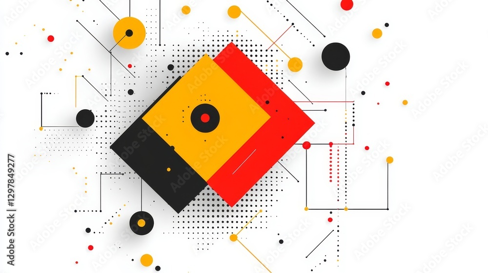 Poster geometric mosaic abstract background with vibrant squares and intricate line patterns creative vecto