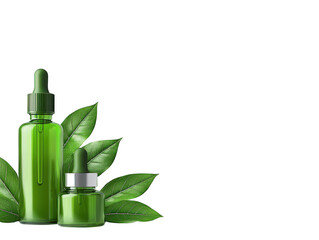 Soothing green liquid in a bottle with fresh leaves, natural wellness and health concept