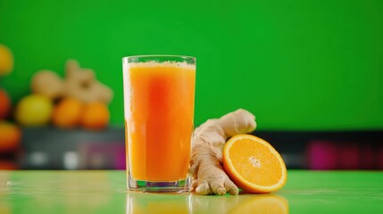 Fototapeta premium Invigorating orange and ginger juice, A healthy beverage for wellness boost