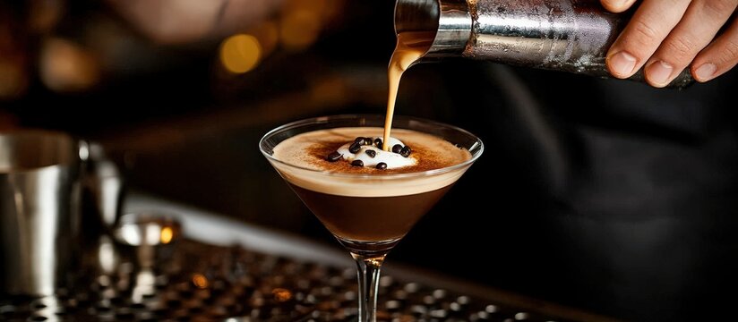 The art of bartending: espresso martini being crafted at the counter.