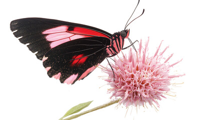A pink and black butterfly with red dots isolated on white background.PNG