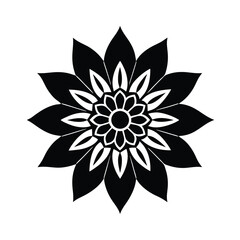 Monochrome Floral Mandala Design Symmetrical Black and White Flower