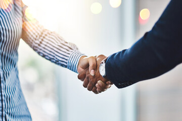 Business people, handshake and deal with partnership in office for meeting, contract and b2b...